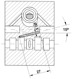 Teknisk ritning av Flexodrill hydraulcylinder med detaljerade mått och 15° vinkelspecifikation