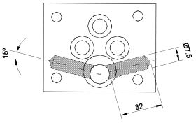Teknisk ritning av Flexodrill hydraulcylinder med måttangivelser och monteringshål