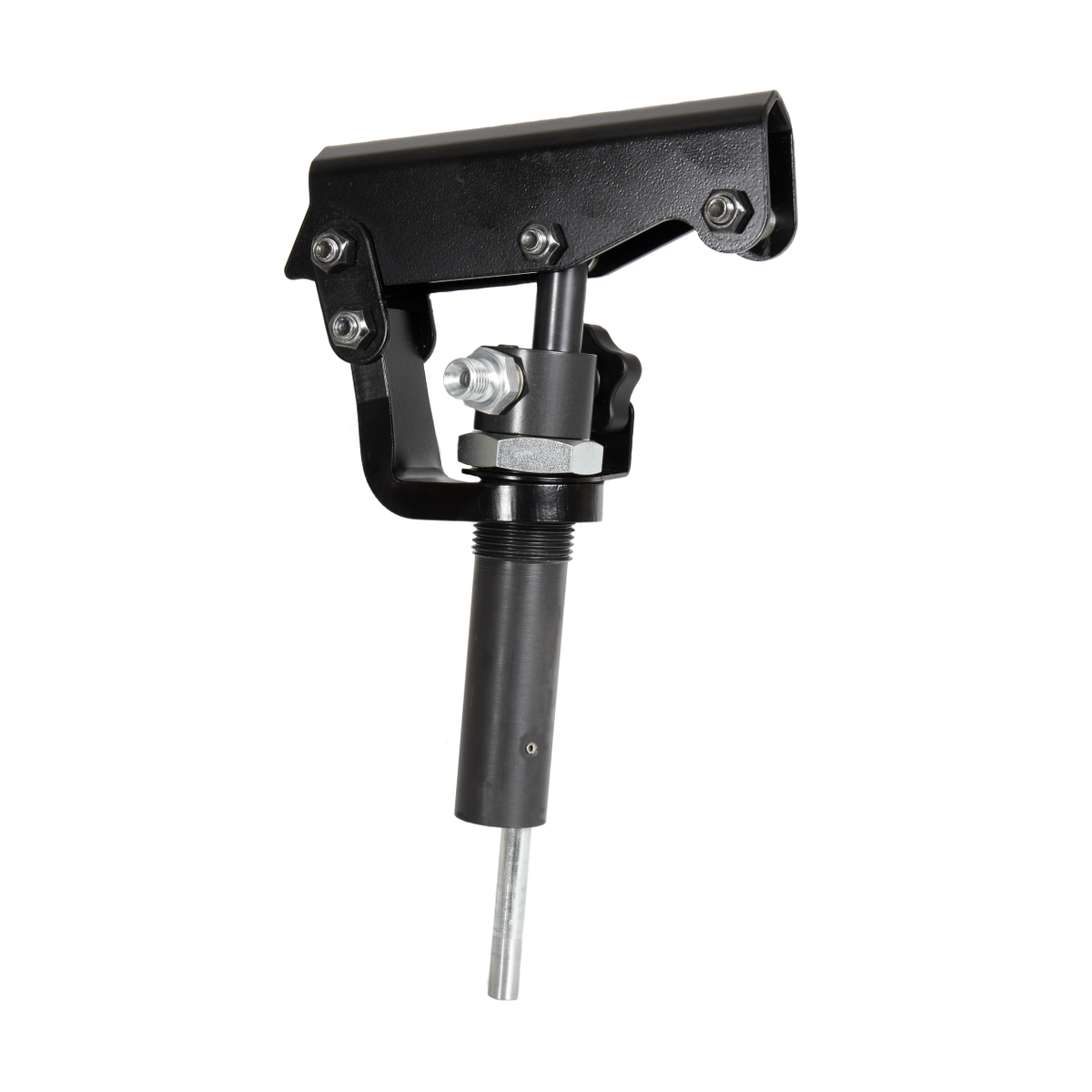 Handpumpsenhet för hydraulsystem med svart handtag och hydraulslang, enkelverkande utförande