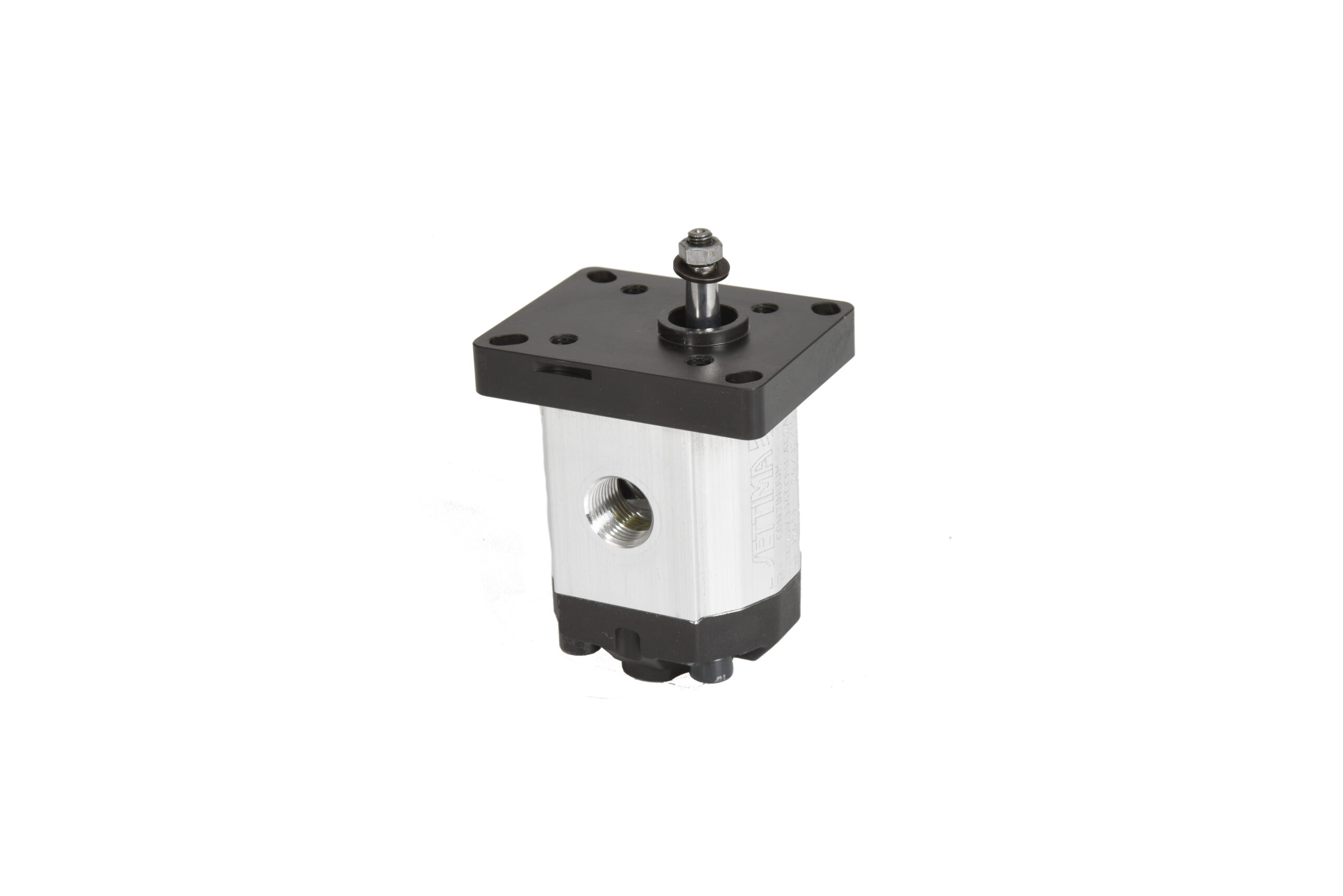 Extern hydraulpump med fyrkantig fläns och centrerad axel, aluminium och svart plast