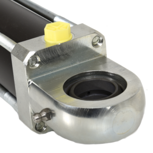 Hydraulcylinder med gul ventil och metalliska anslutningar för automatiska hydraulsystem